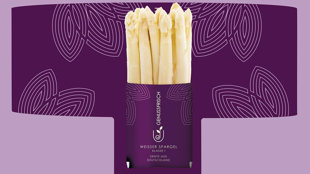 Die Designidee von L&S zeigt eine Verpackung für weißen Spargel mit einer Banderole.