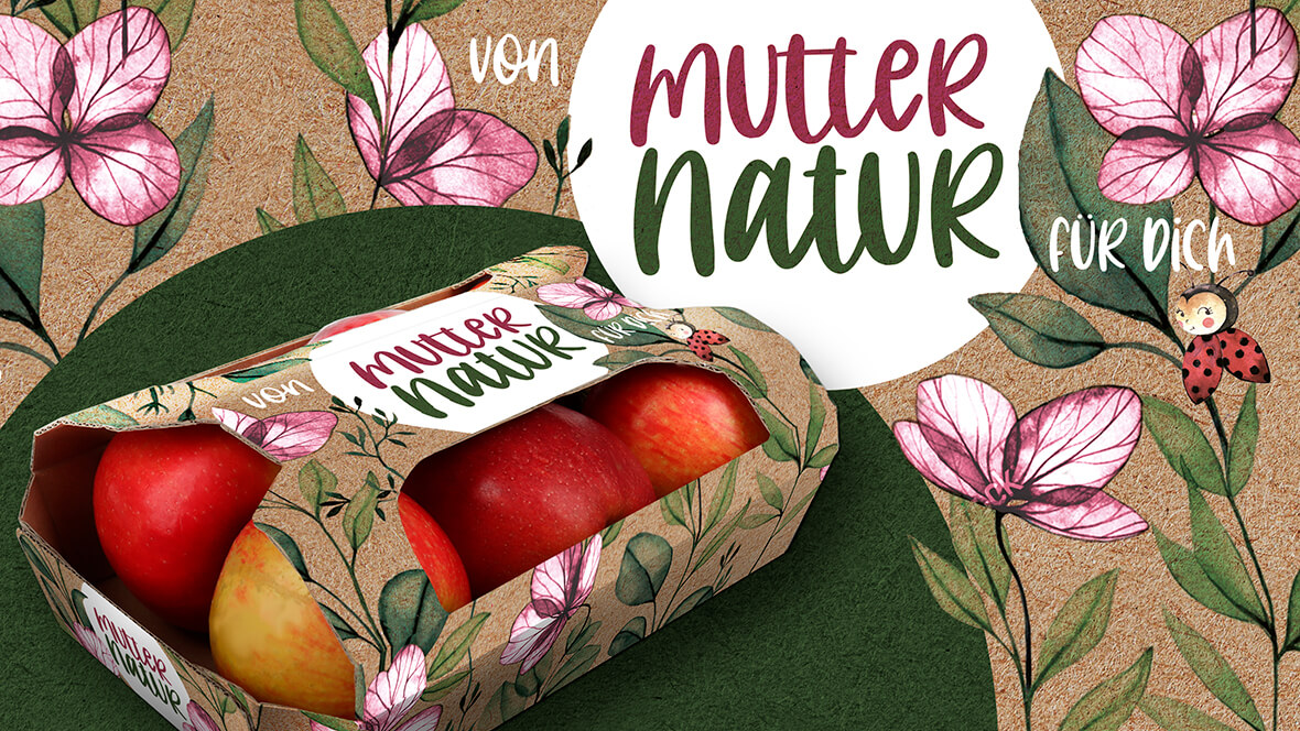 Die Verpackungsdesignidee von L&S zeigt eine Kartonschale für Äpfel.