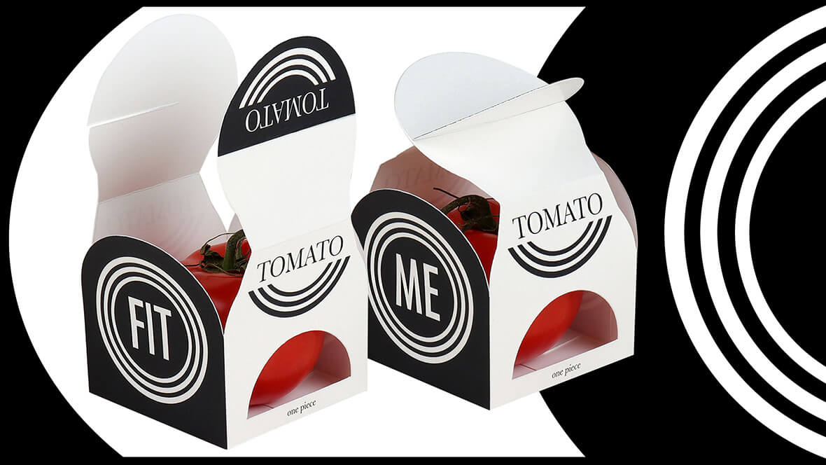 Die Verpackungsdesignidee von L&S zeigt eine Kartonschale für einzelne Tomaten.