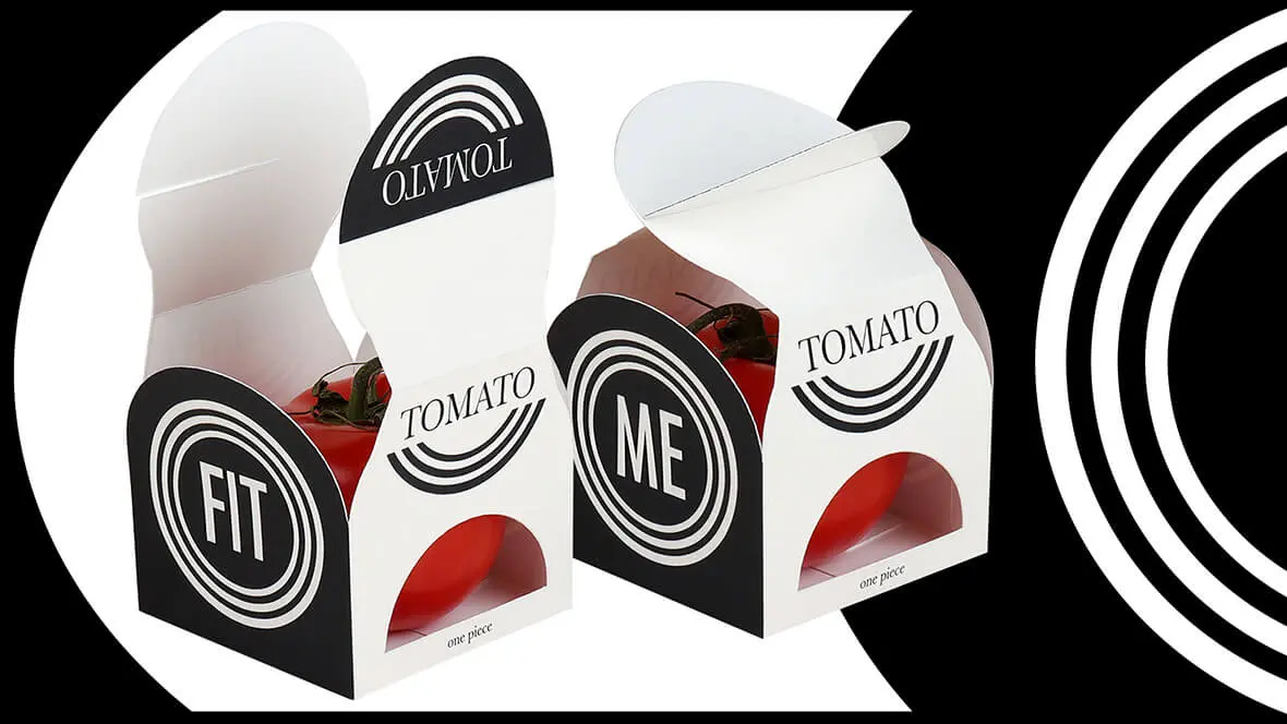 Die Verpackungsdesignidee von L&S zeigt eine Kartonschale für einzelne Tomaten.